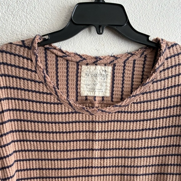 We The Free Auntie Em Brown and Black Striped Fringe Neck Peplum Sweater Top S - Picture 4 of 10